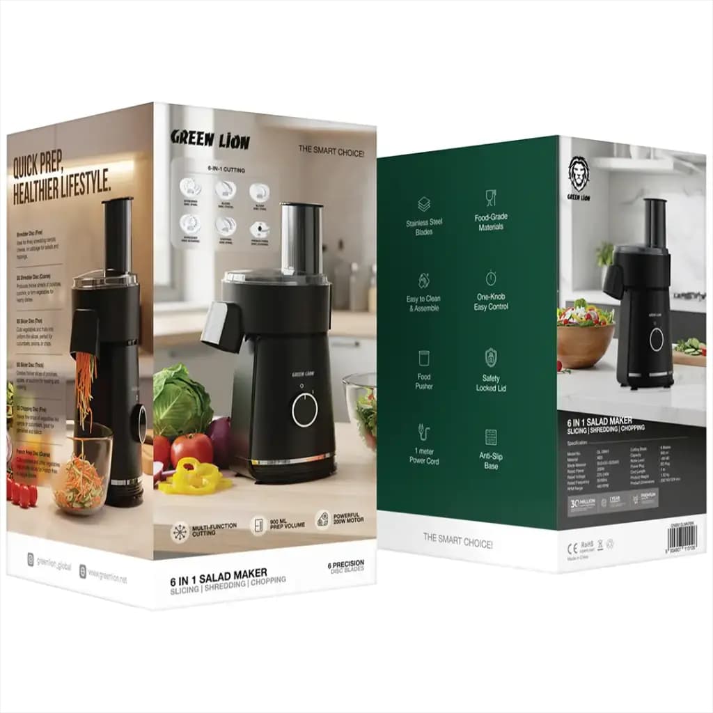 سالاد ساز برقی گرین لاین مدل Green Lion 6-In-1 Salad Maker GL-SM41 | خردکن و رنده و برشدهنده حرفهای — تصویر ۸