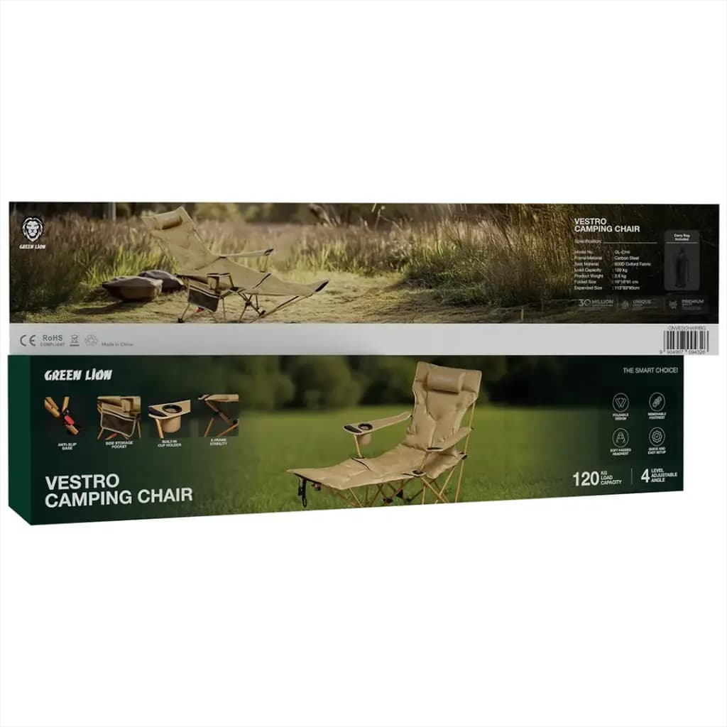 صندلی کمپینگ گرین لاین مدل Green Lion Vestro Camping Chair – Beige | صندلی تاشو سفری و طبیعت‌گردی — تصویر ۳