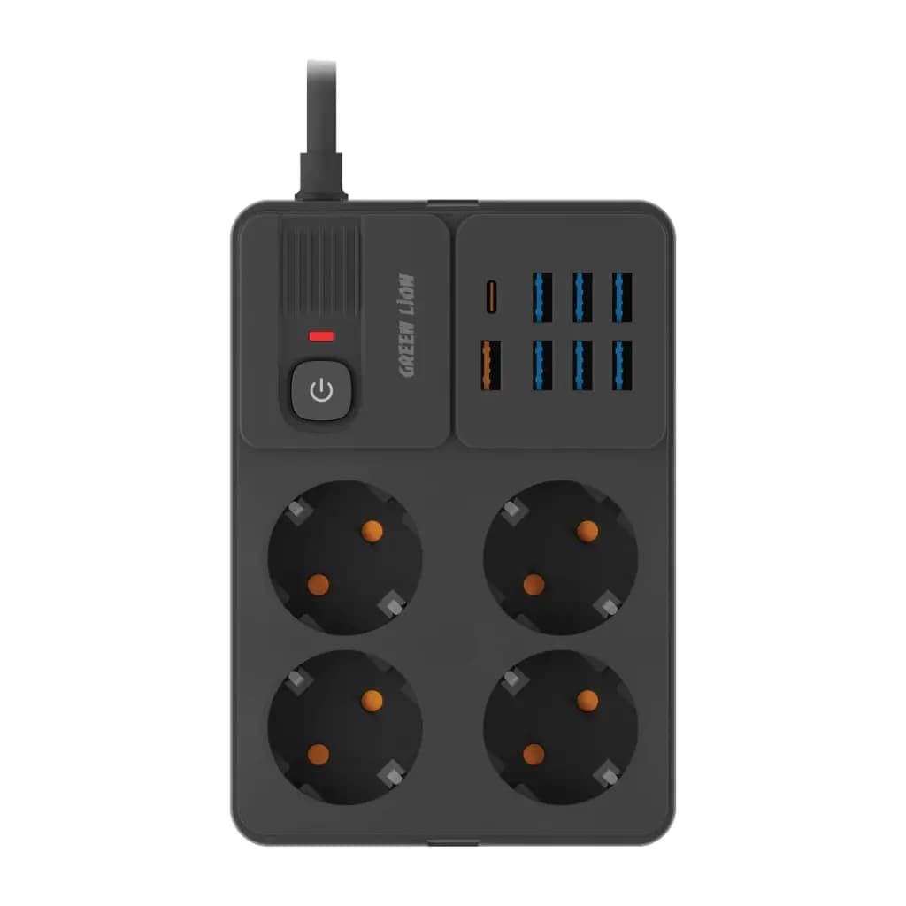 چندراهی برق گرین لاین مدل Green Lion EU Power Socket 7 USB-A + 1 PD Port GLPS8A | شارژر و محافظ برق چندکاره