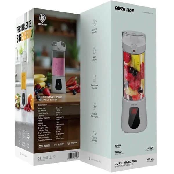 شیکر شارژی گرین لاین مدل Green Lion GL-JU20 Mate Pro | مخلوط‌کن قابل حمل 470 میلی‌لیتری — تصویر ۲