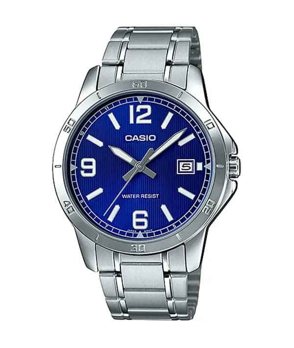 ساعت ست کاسیو اورجینال نقره ای صفحه آبی Casio MTP-V004D-2BUDF — تصویر ۱۲