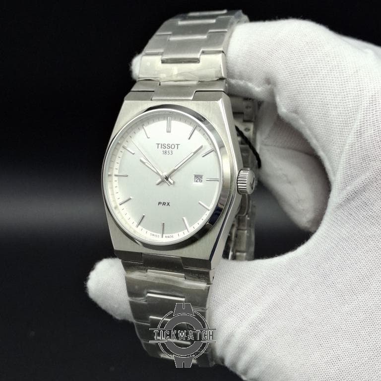 ساعت مردانه تیسوت پی ار ایکس صفحه سفید موتور ژاپن قاب و بند استیل 316 کیفیت مستر TISSOT PRX1853 — تصویر ۲