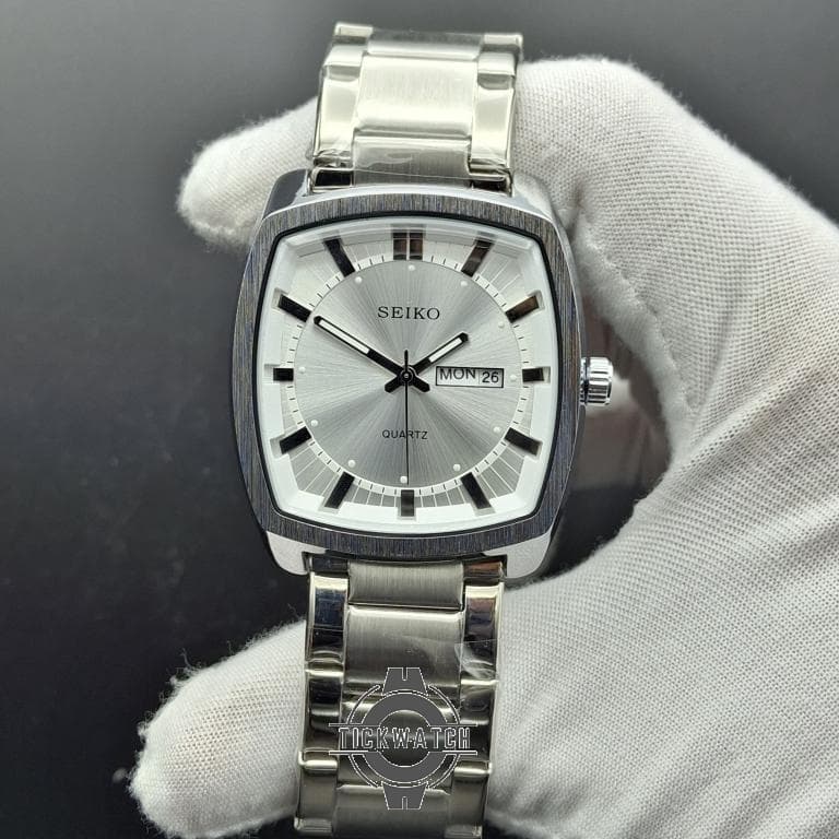 ساعت مردانه سیکو پرستیژ دو تقویم صفحه سفید تمام استیل SEIKO