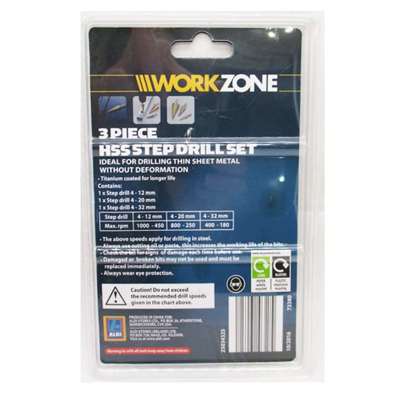 مته کاجی مخروطی WORK ZONE مجموعه سه عددی — تصویر ۳