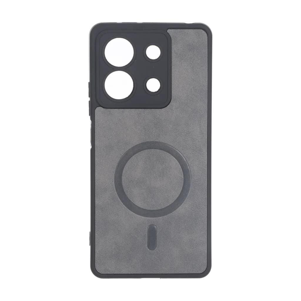 قاب چرمی طرح مگ سیف محافظ لنزدار Xiaomi Redmi Note 13 5G – خاکستری — تصویر ۲
