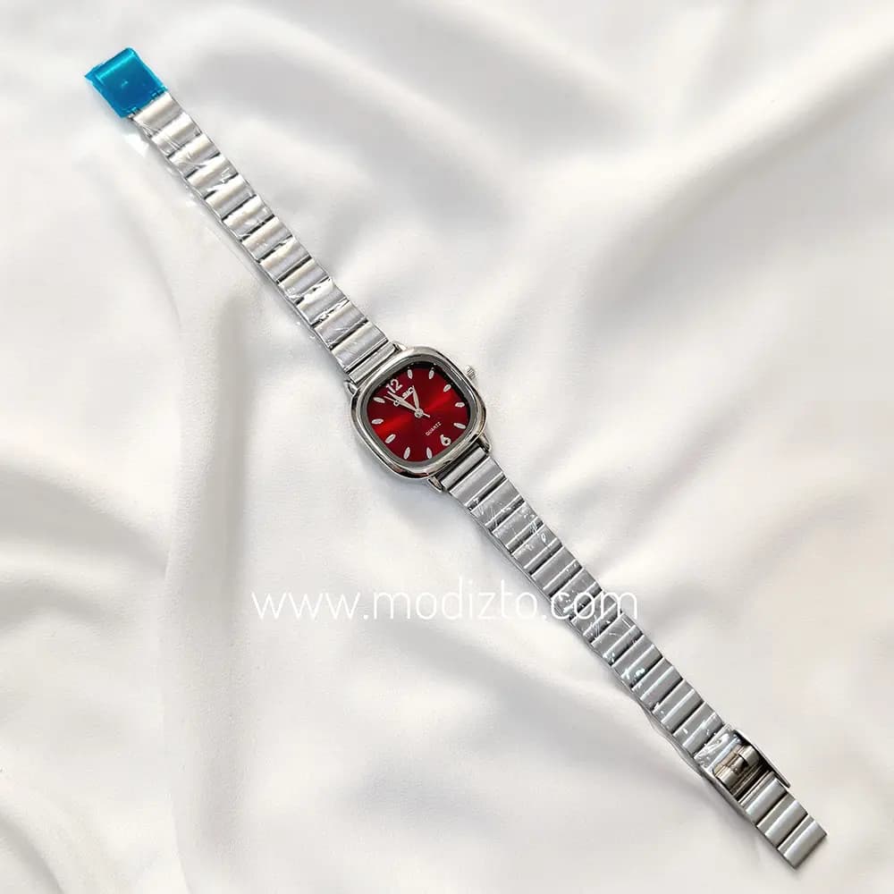 ساعت مچی زنانه بند کرکره ای کاسیو طرح پتک صفحه زرشکی