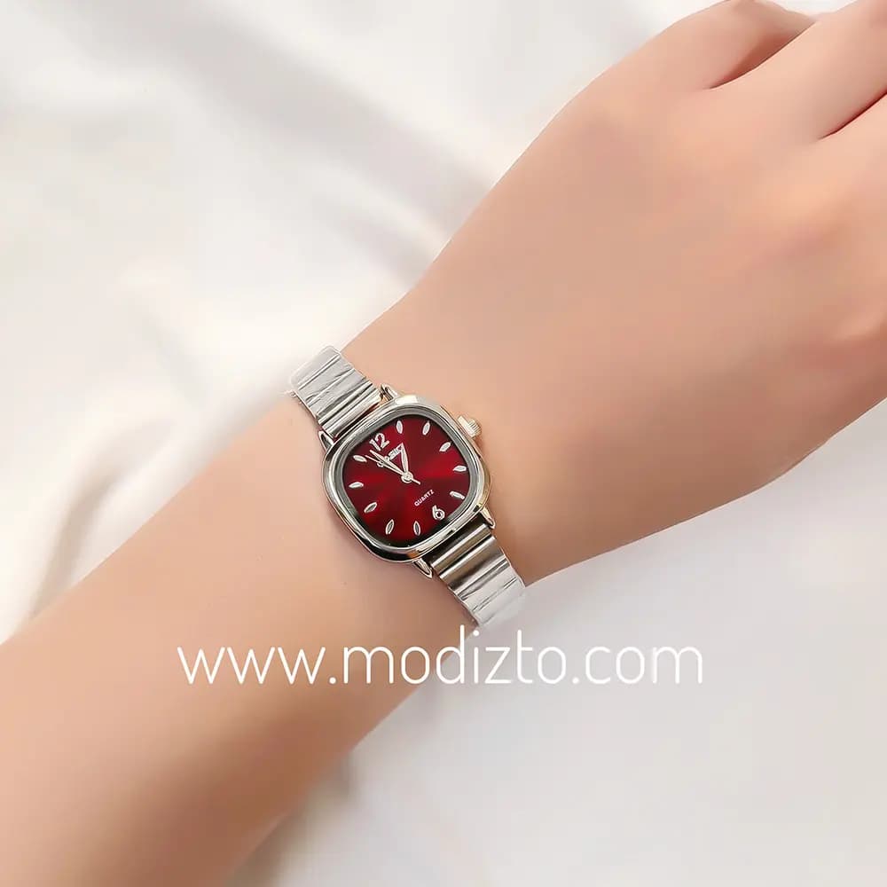 ساعت مچی زنانه بند کرکره ای کاسیو طرح پتک صفحه زرشکی — تصویر ۲
