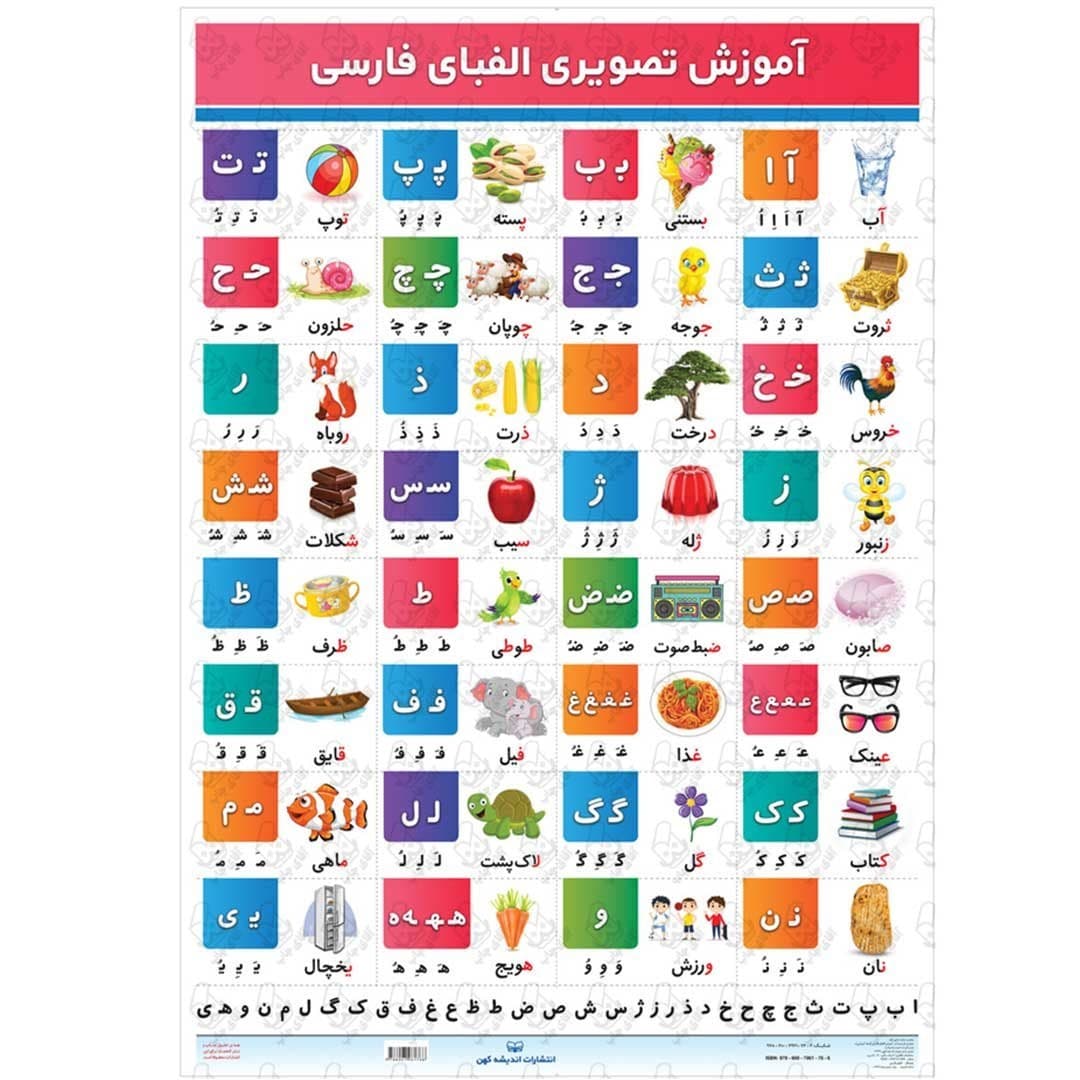 آموزش حروف الفبای فارسی لمینت شده سایز A4 کد LMA4-1014 — تصویر ۲