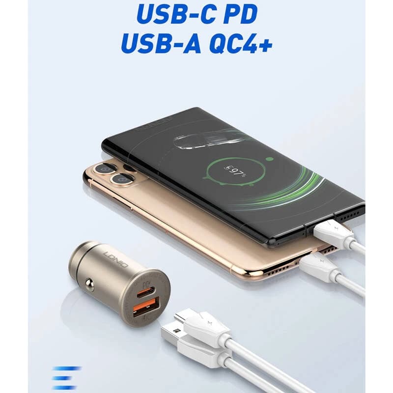 شارژر فندکی الدینیو مدل C506Q-30W به همراه کابل تبدیل USB-C — تصویر ۵