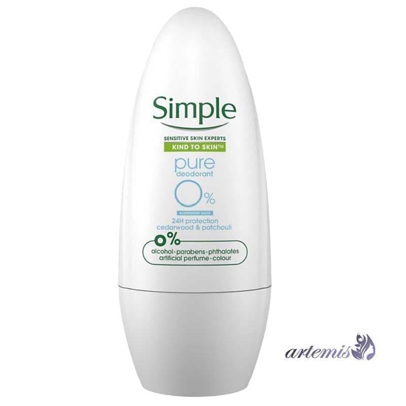 رول ضد تعریق سیمپل مدل Simple Pure حجم 50 میلی‌لیتر
