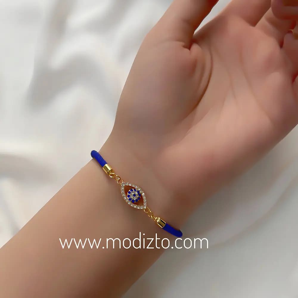 دستبند آسانسوری مارشال آبی نفتی پلاک چشم نظر استیل — تصویر ۴