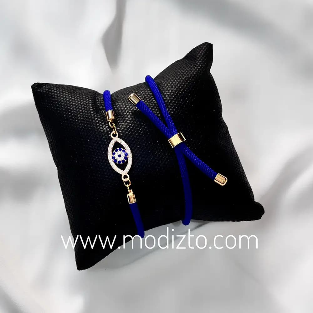 دستبند آسانسوری مارشال آبی نفتی پلاک چشم نظر استیل — تصویر ۳