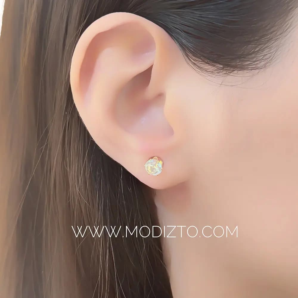 گوشواره میخی استیل مدل تک نگین — تصویر ۲