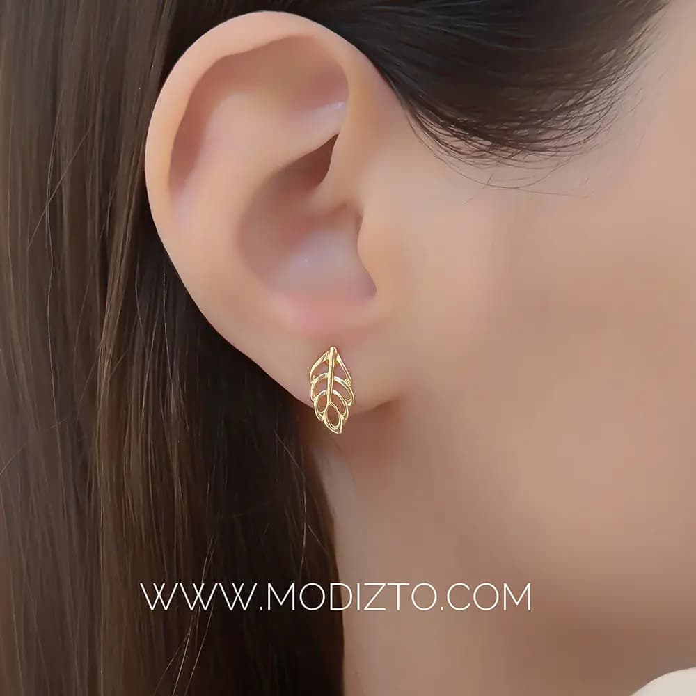 گوشواره میخی استیل مدل برگ — تصویر ۲
