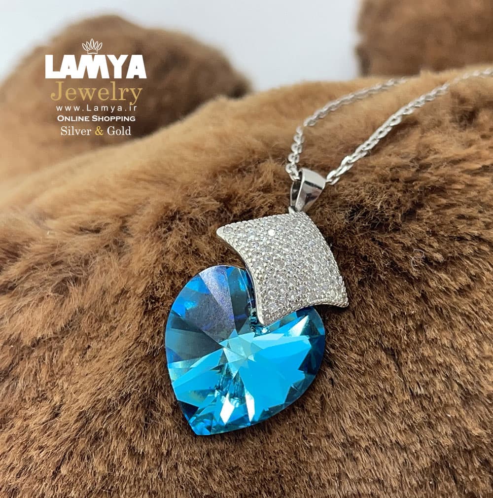 گردنبند سواروسکی قلب آبی کد G086 — تصویر ۳