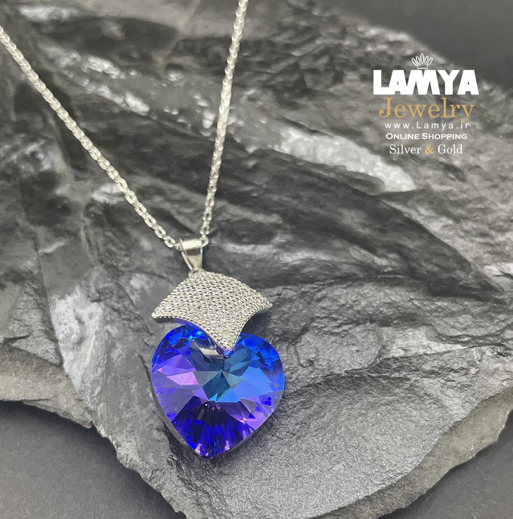 گردنبند سواروسکی قلب بنفش کد G084 — تصویر ۲