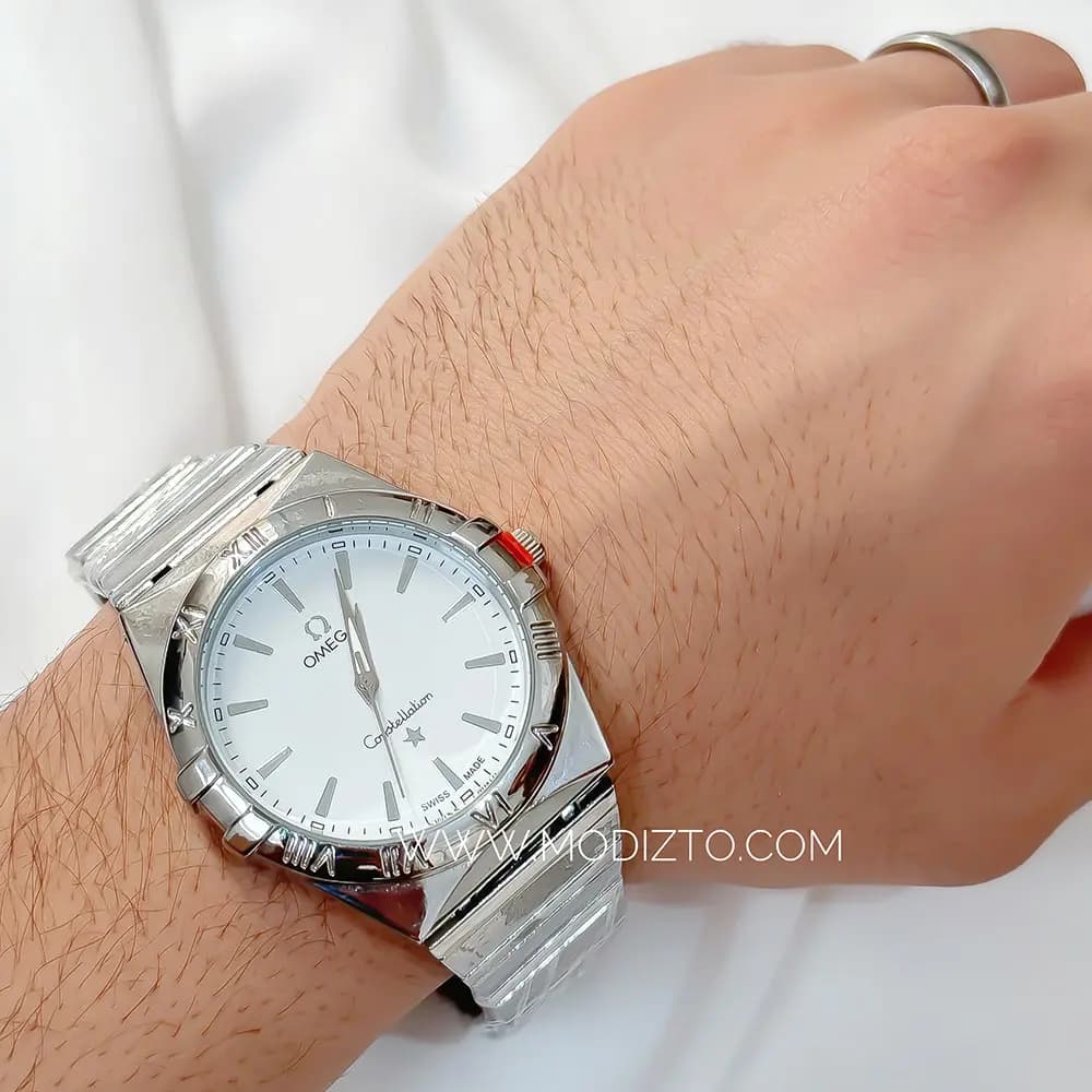 ساعت مچی مردانه امگا Omega کانسیلیشن مدل صفحه سفید بند استیل — تصویر ۳