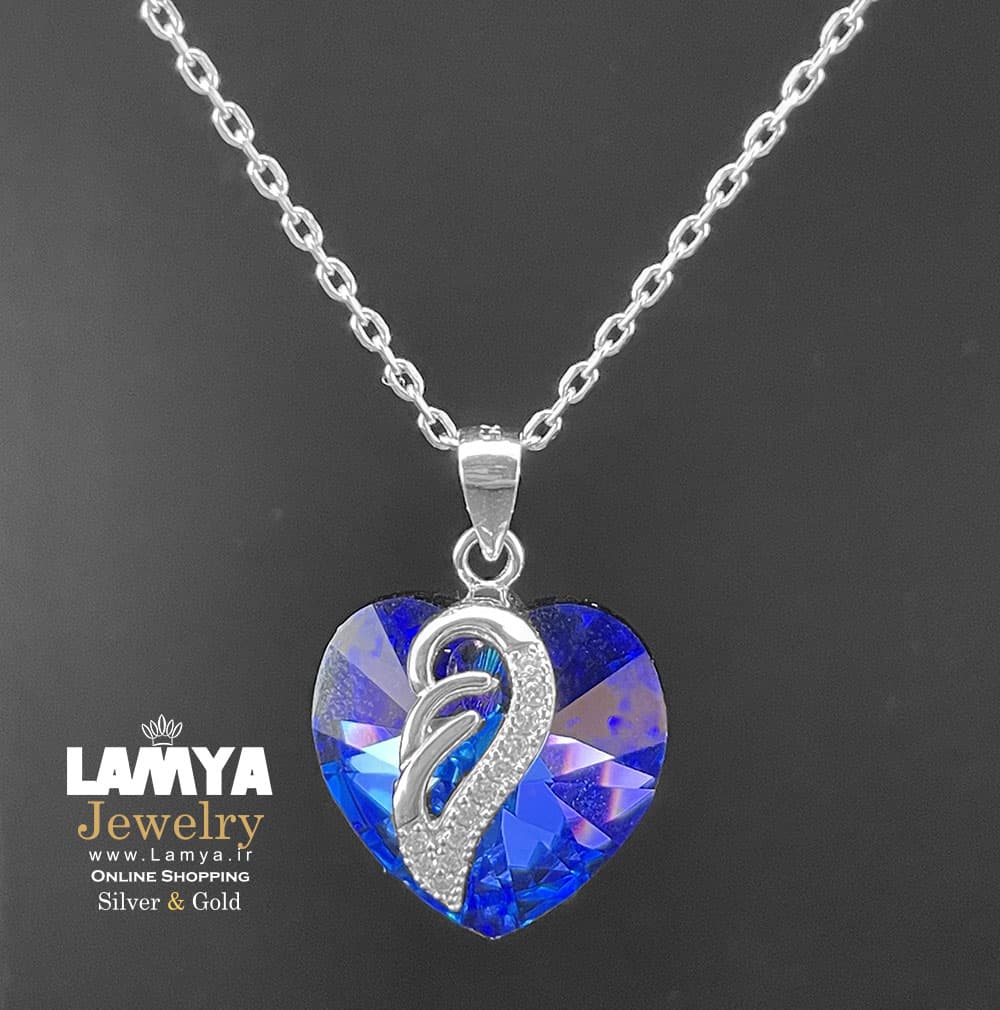 گردنبند سواروسکی قلب آبی کد G080 — تصویر ۵