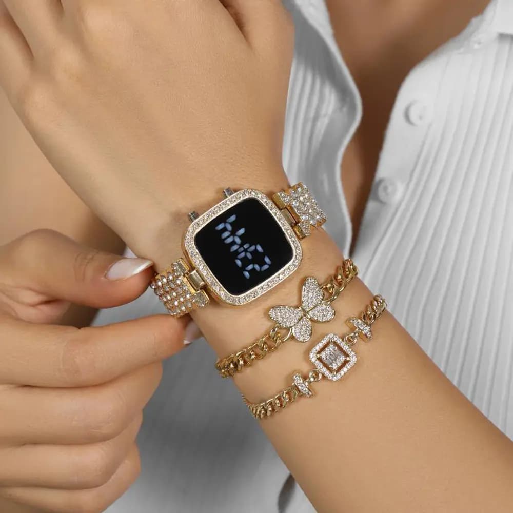 ساعت مچی ال ای دی LED WATCH زنانه فول نگین
