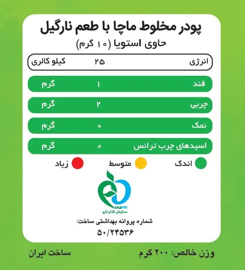 ماچا لته با پودر شیر نارگیل (ماچانو) – جعبه 20 عددی — تصویر ۲
