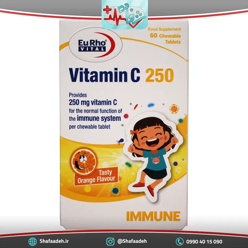 قرص جویدنی ویتامین C 250 میلی گرم یوروویتال 60 عددی- Eurho Vital Vitamin C 250 mg 60 Tabs
