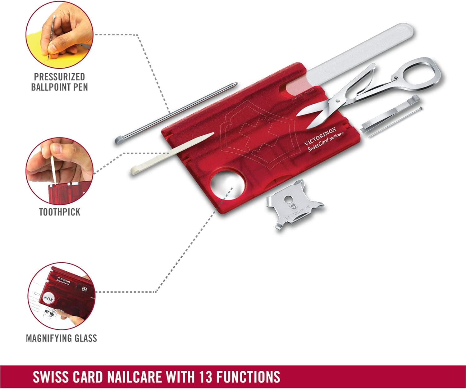 چاقوی ویکتورینوکس مدل Swiss Card Nailcare, red transparent کد 0.7240T