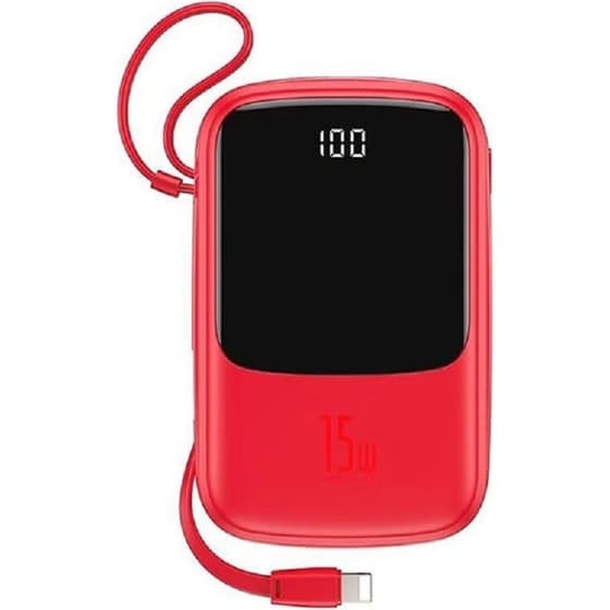 پاوربانک بیسوس مدل Qpow PPQD-B01 15W ظرفیت 10000mAH همراه کابل متصل لایتنینگ