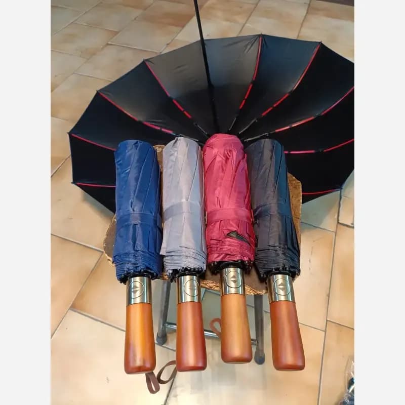 چتر تاشو اتوماتیک دسته چوب ضد باد پارچه نانو آب گریز — تصویر ۳