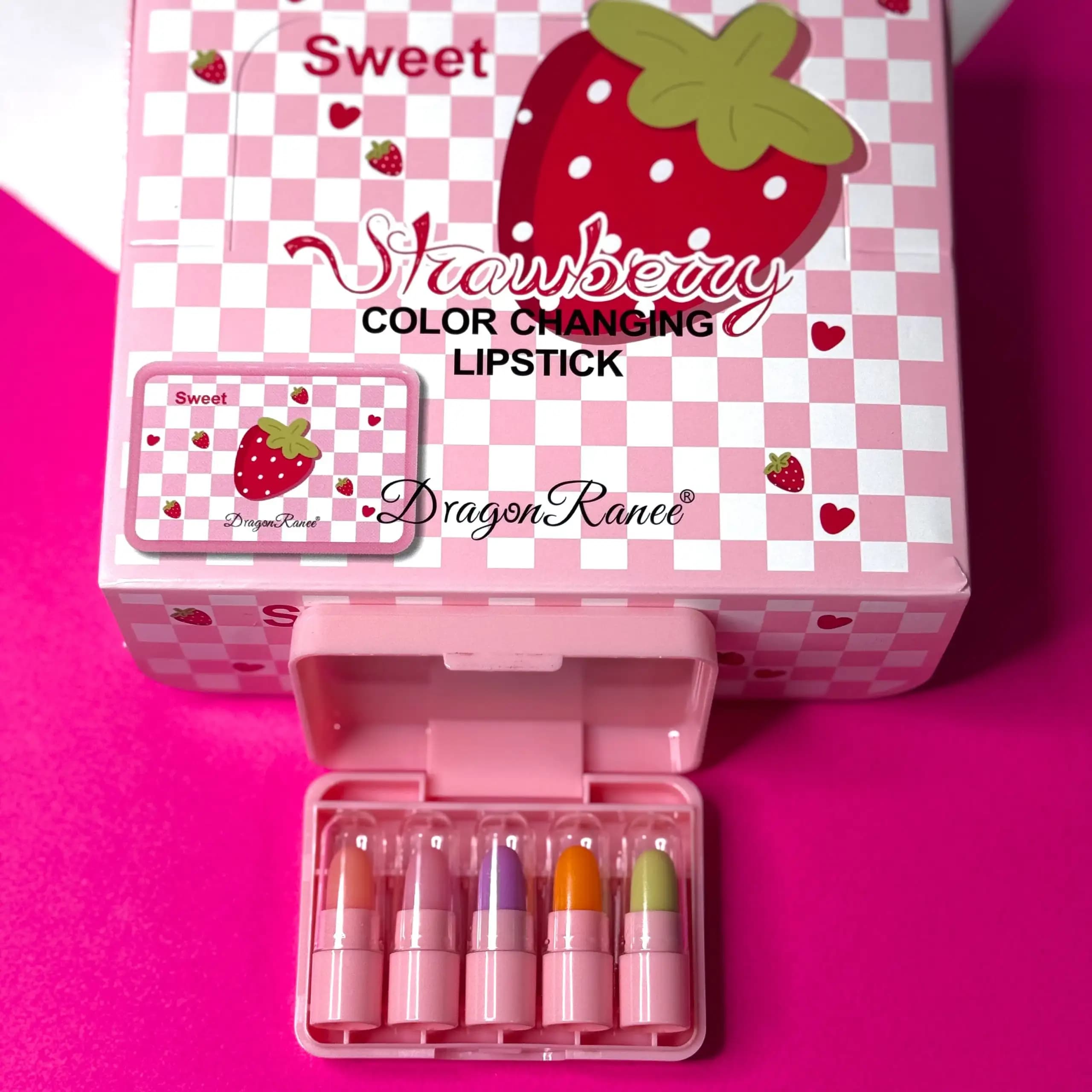 بالم پک5 تایی حرارتی دراگون DragonRanee Strawberry Color-Changing Lipstickبسته 12 پک 5 تایی — تصویر ۲
