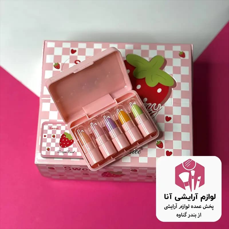 بالم پک5 تایی حرارتی دراگون DragonRanee Strawberry Color-Changing Lipstickبسته 12 پک 5 تایی