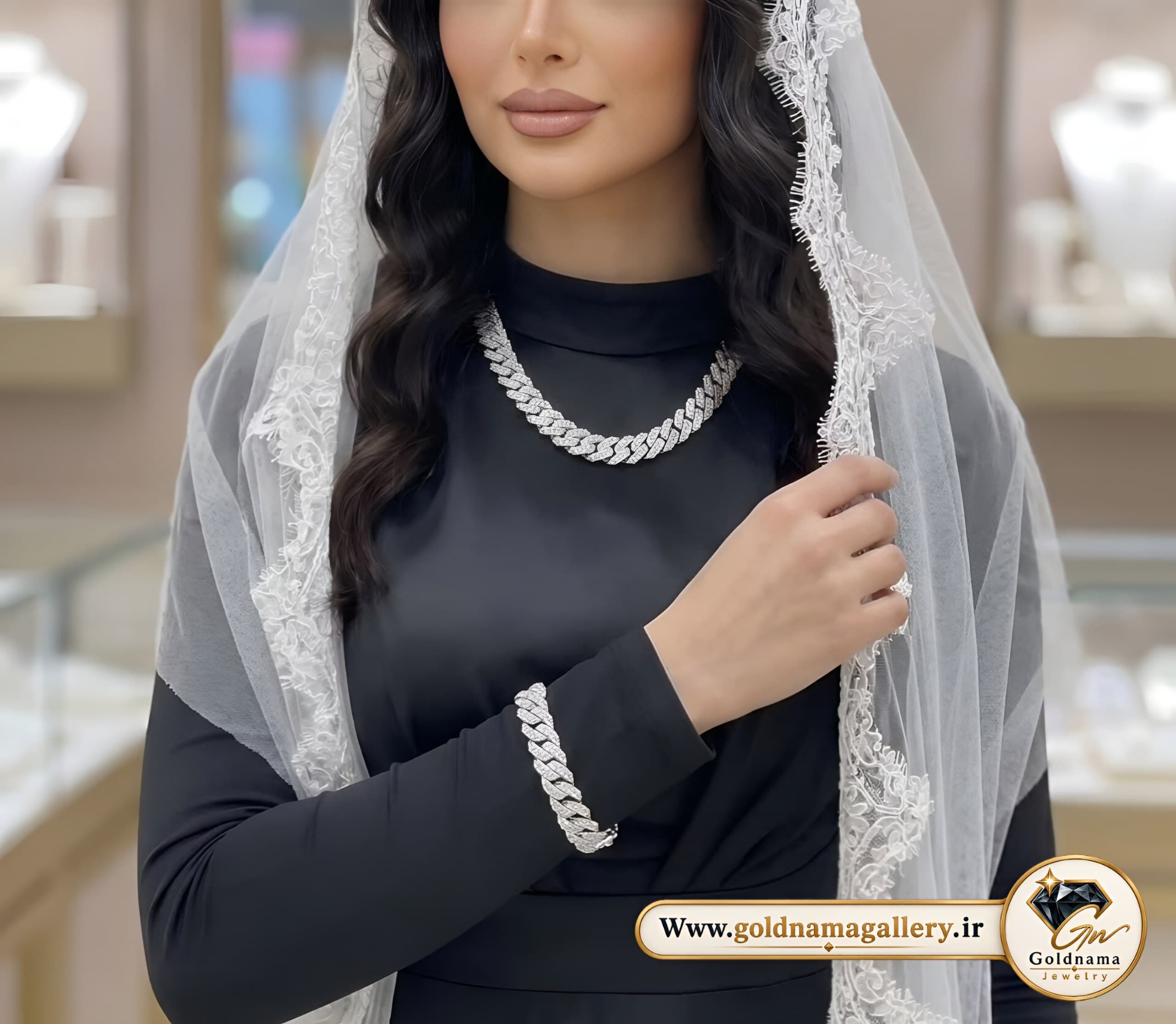 ست دستبند و گردنبند مردانه زنانه فول نگین وارداتی نگین اتمی