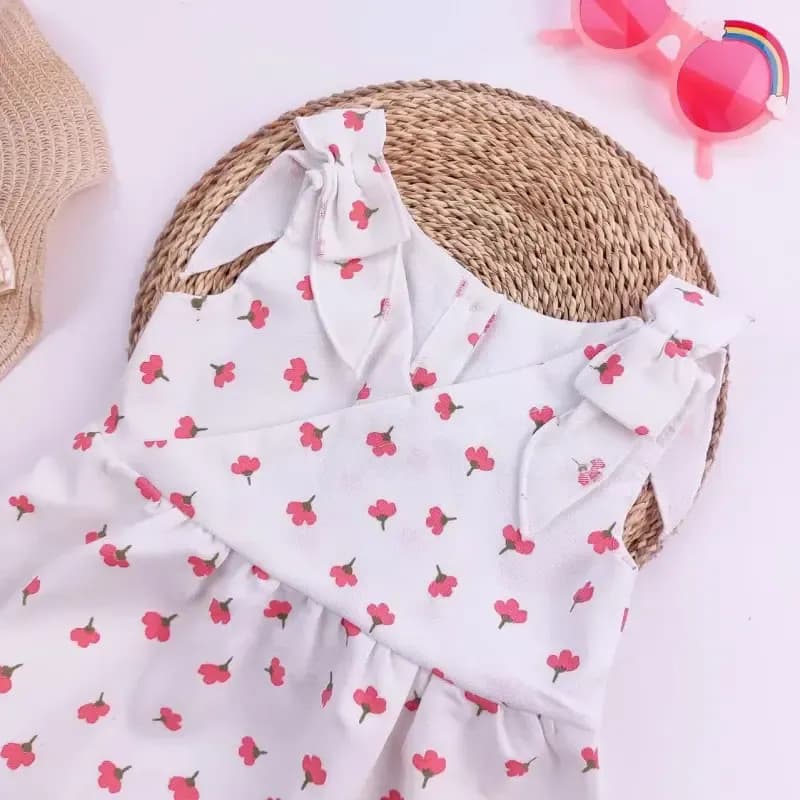 رامپر مجلسی دخترانه طرح گلگلی جنس کتان کش سایز 3 تا 18 ماه — تصویر ۵