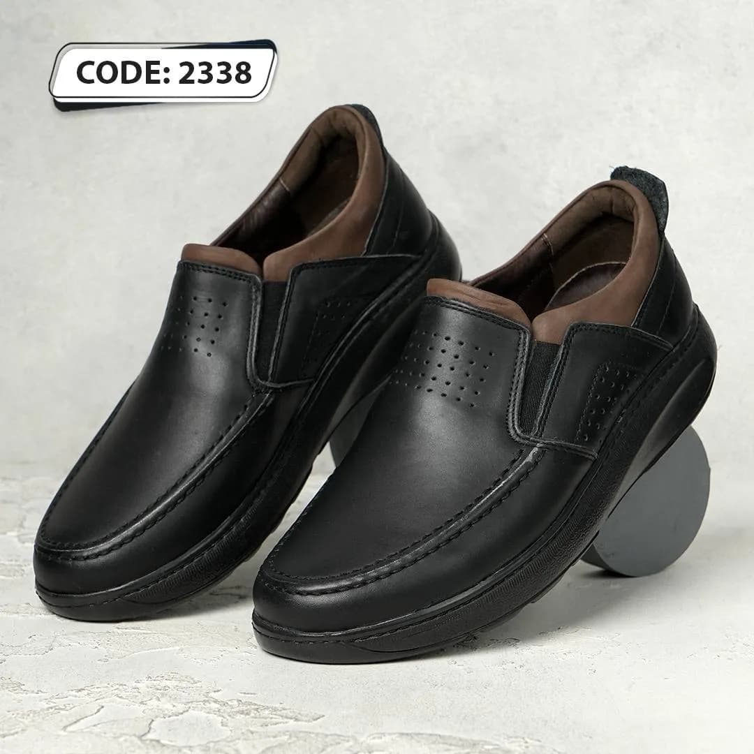 کفش بدون بند مشکی مچ قهوه ای زیره مشکی (کد 2338) — تصویر ۳
