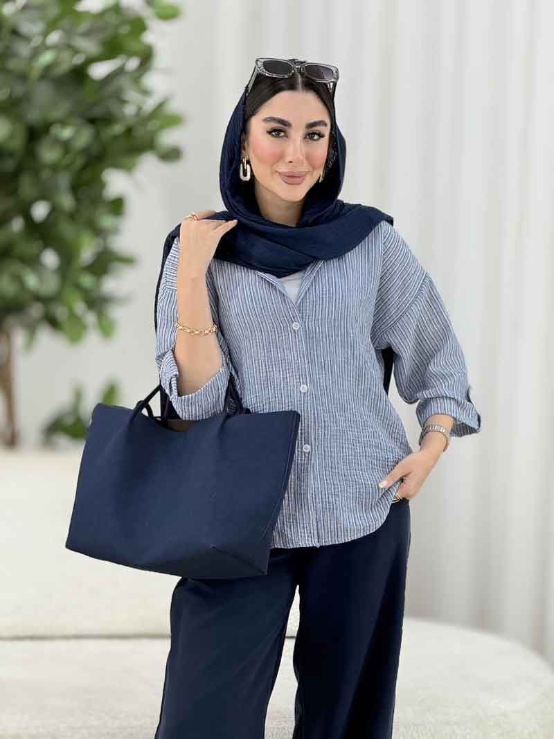 مانتو راه راه آستین پاگن کد 8172 — تصویر ۸