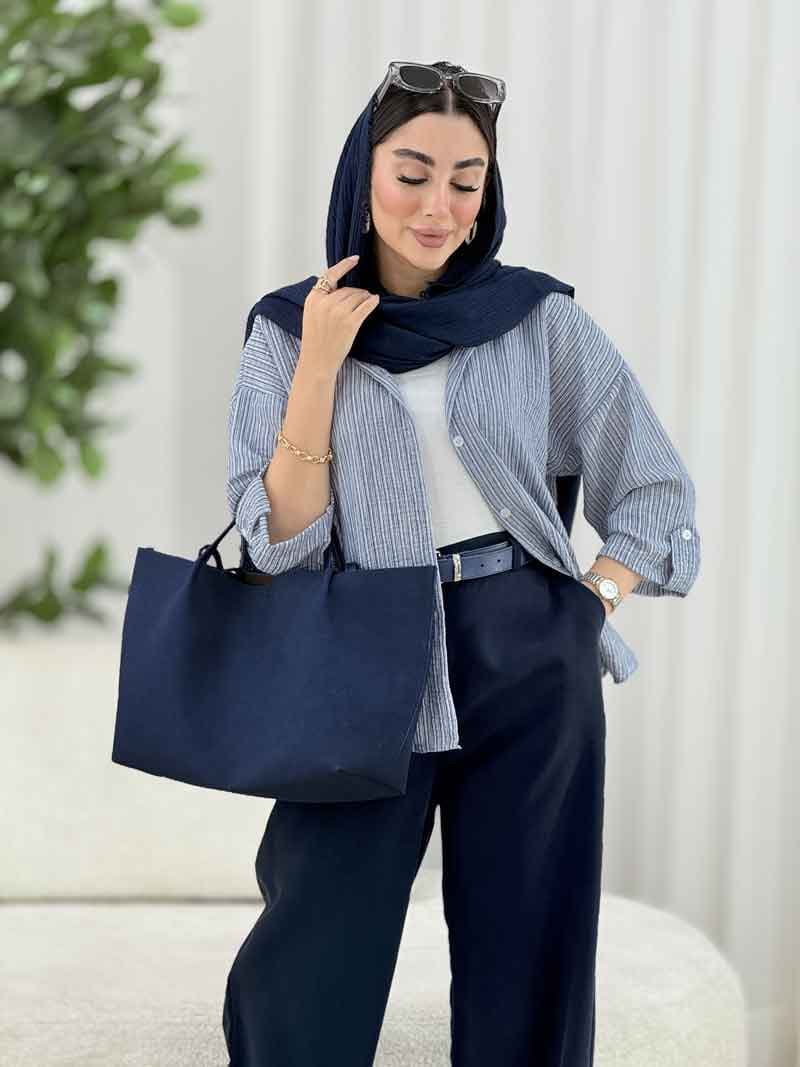 مانتو راه راه آستین پاگن کد 8172 — تصویر ۴