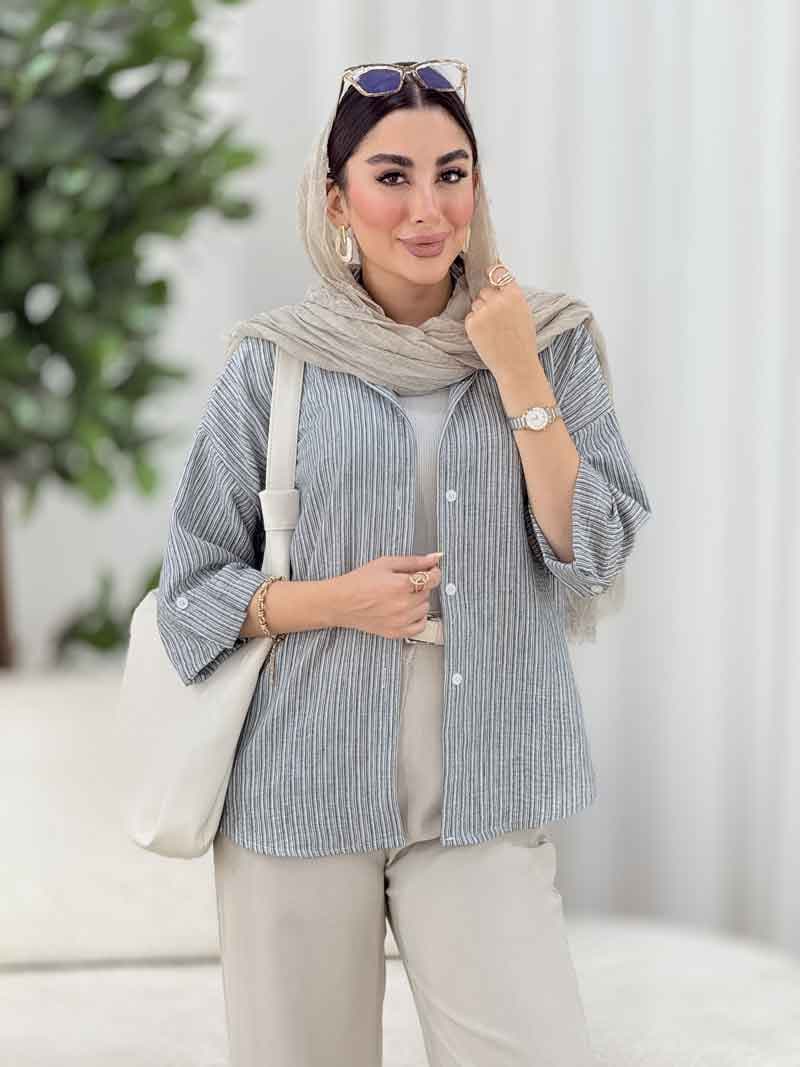 مانتو راه راه آستین پاگن کد 8172 — تصویر ۳