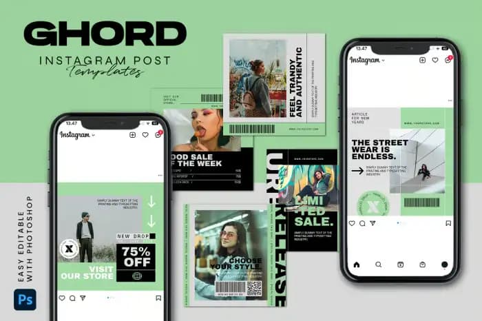 مجموعه قالب آماده کاور پست اینستاگرام فشن خیابانی GHORD