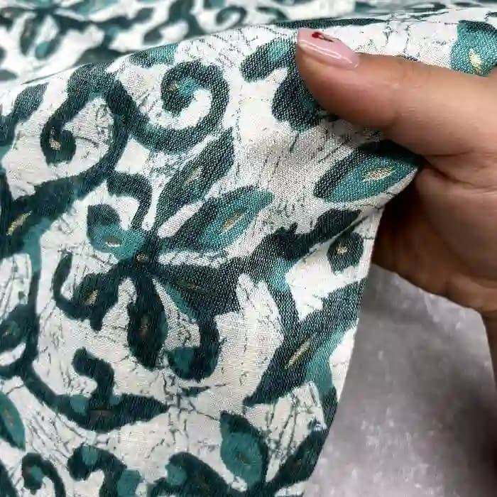 باتیک طلاکوب گلدار رنگ فیروزه ای — تصویر ۳