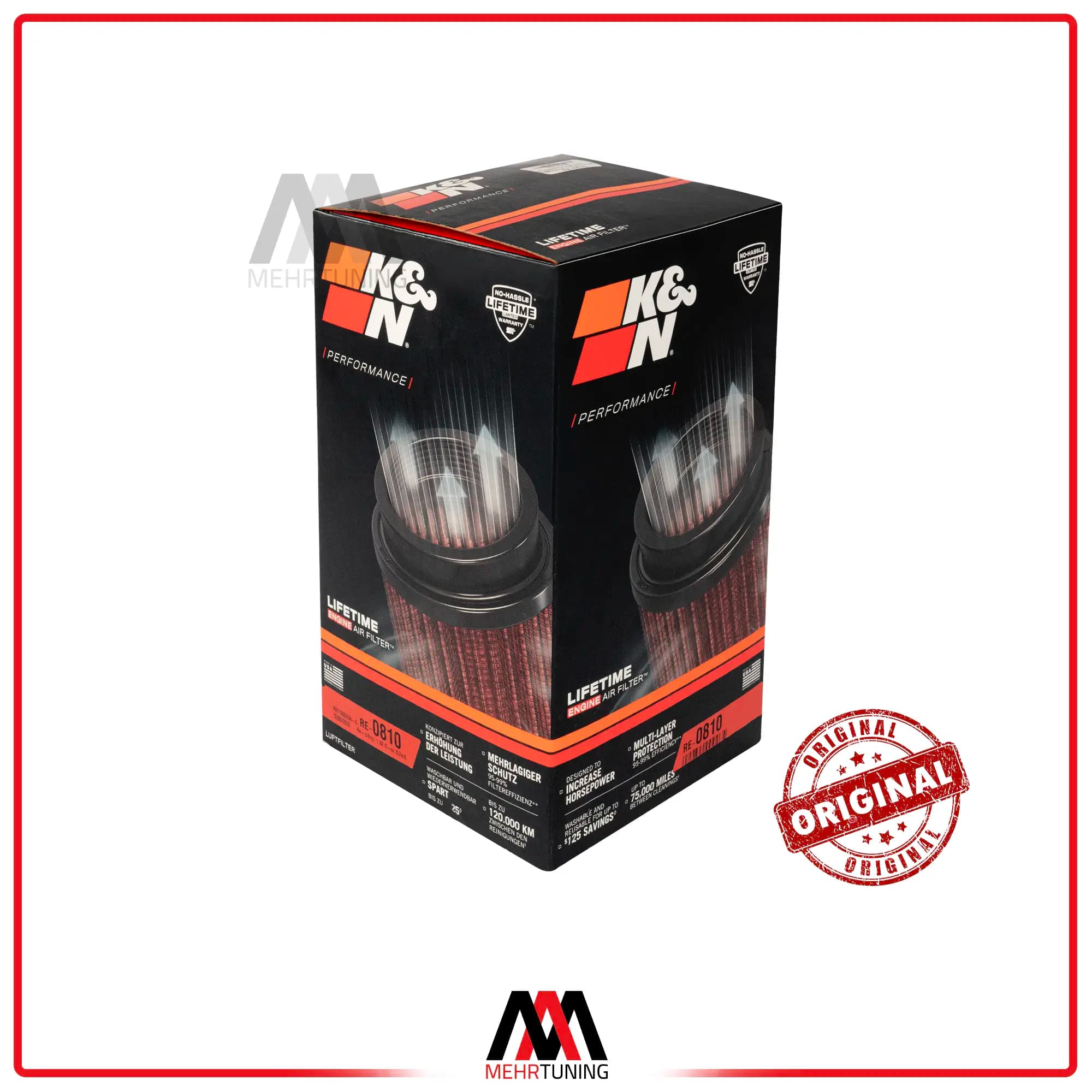 فیلتر هوا K&N اورجینال بلند کد 0810 ورودی 76mm — تصویر ۵