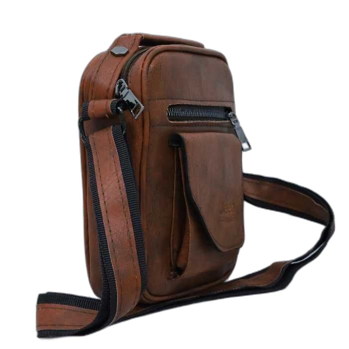کیف دوشی مردانه چرم قهوه ای JEEP کد 12 — تصویر ۲