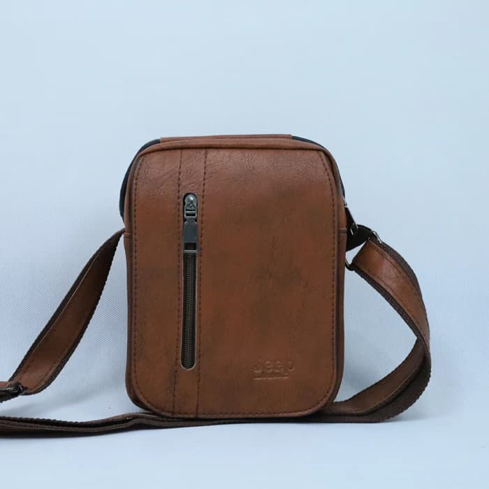 کیف دوشی مردانه چرم قهوه ای زیپ نما کد 03