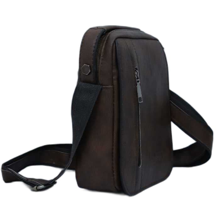 کیف دوشی مردانه چرم قهوه ای سوخته زیپ نما کد 02 — تصویر ۳