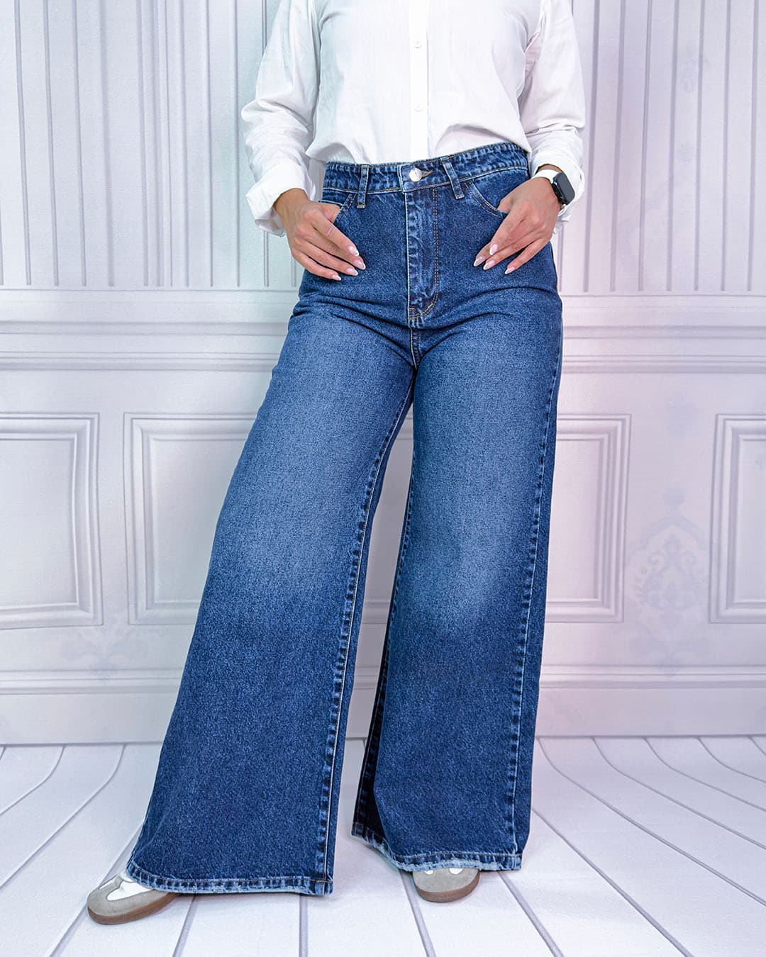 شلوار فلر بگ زنانه آبی تیره | Women’s Dark Blue Flare Baggy Pants | کد 70801