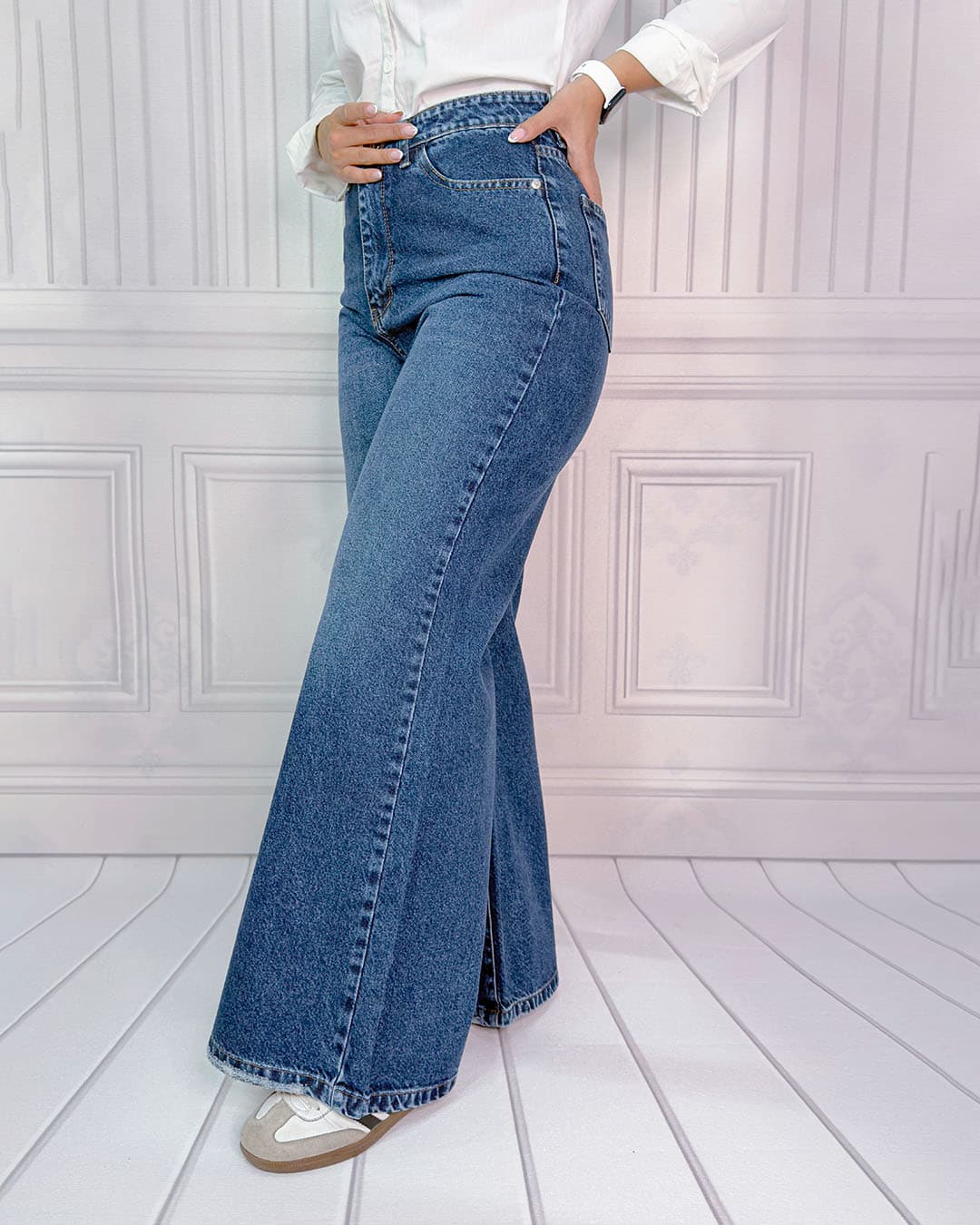 شلوار فلر بگ زنانه آبی تیره | Women’s Dark Blue Flare Baggy Pants | کد 70801 — تصویر ۲