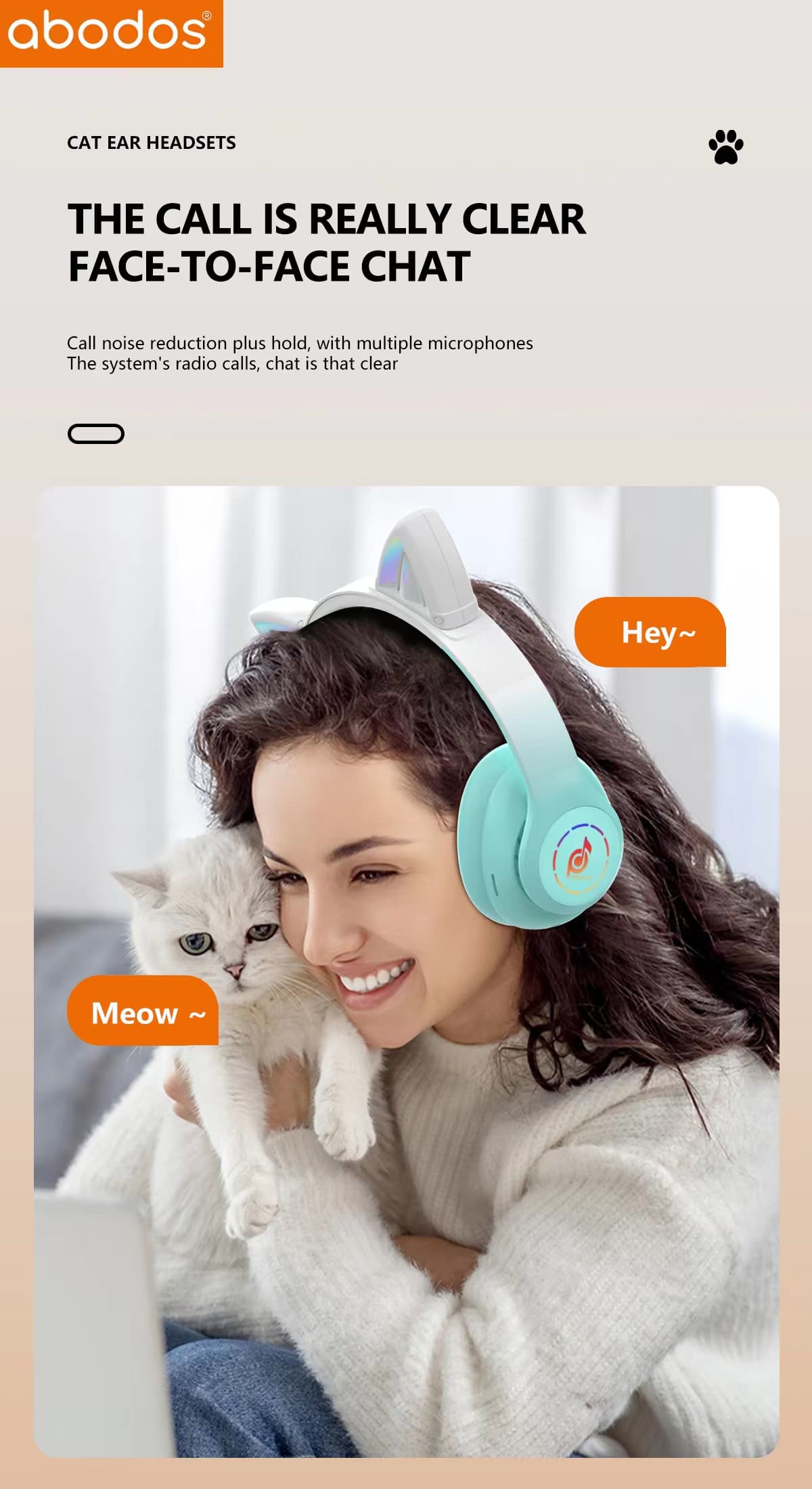 هدفون بلوتوثی گربه ای abodos مدل AS-WH15 — تصویر ۴