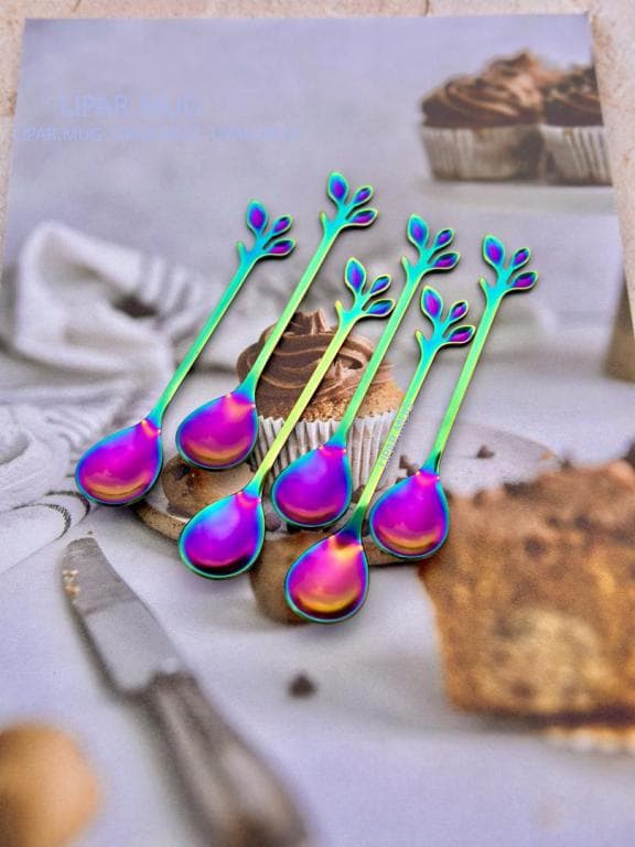 قاشق چنگال استیل دسر خوری فانتزی هفت رنگ هولوگرامی کد 3008