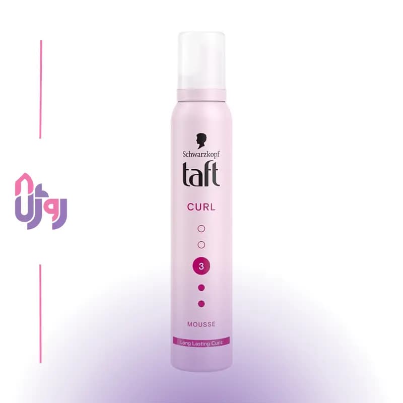 اسپری حالتدهنده مو شوارتسکف تافت Schwarzkopf Taft مدل موس مو کرل Curl Mousse با قدرت نگهدارندگی Hold 3 و ماندگاری طولانی مدت حجم 200 میل