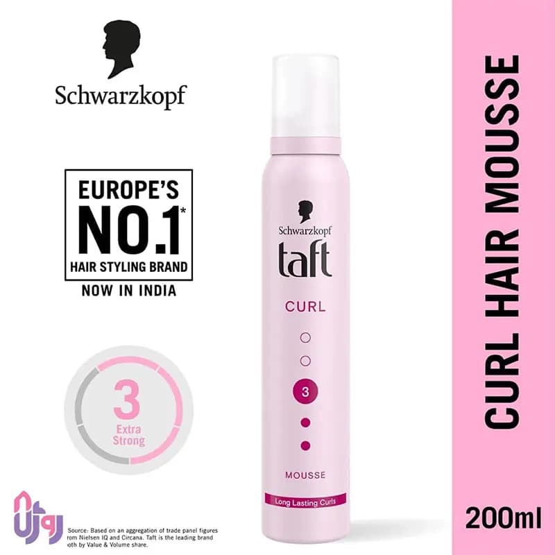 اسپری حالت‌دهنده مو شوارتسکف تافت Schwarzkopf Taft مدل موس مو کرل Curl Mousse با قدرت نگهدارندگی Hold 3 و ماندگاری طولانی مدت حجم 200 میل — تصویر ۴