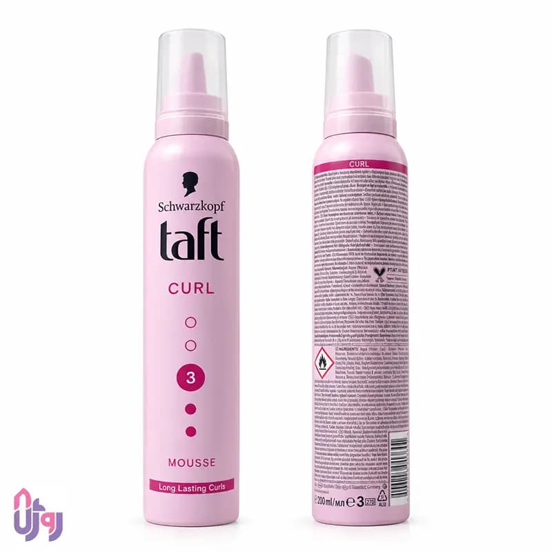 اسپری حالت‌دهنده مو شوارتسکف تافت Schwarzkopf Taft مدل موس مو کرل Curl Mousse با قدرت نگهدارندگی Hold 3 و ماندگاری طولانی مدت حجم 200 میل — تصویر ۳