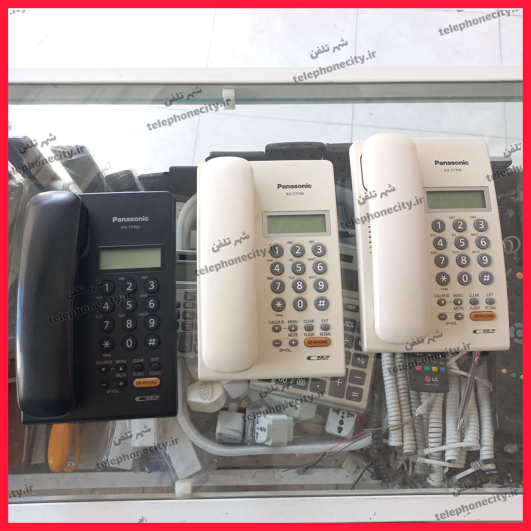 گوشی تلفن رومیزی پاناسونیک مدل KX-T7705X، کارکرده، تمیز، سفید، مشکی — تصویر ۲
